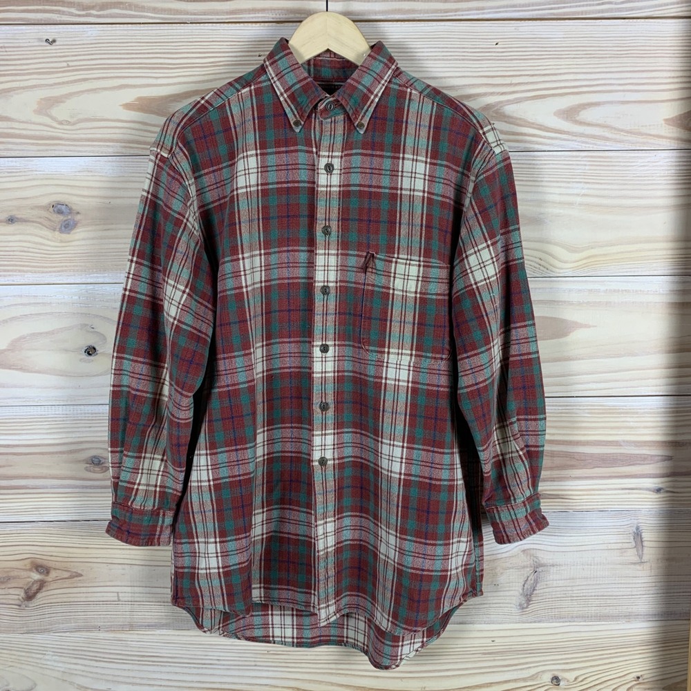 Abercrombie & Fitch Flannel Shirt Mens S Red Plaid The Big Shirt Long Sleeve Vtg